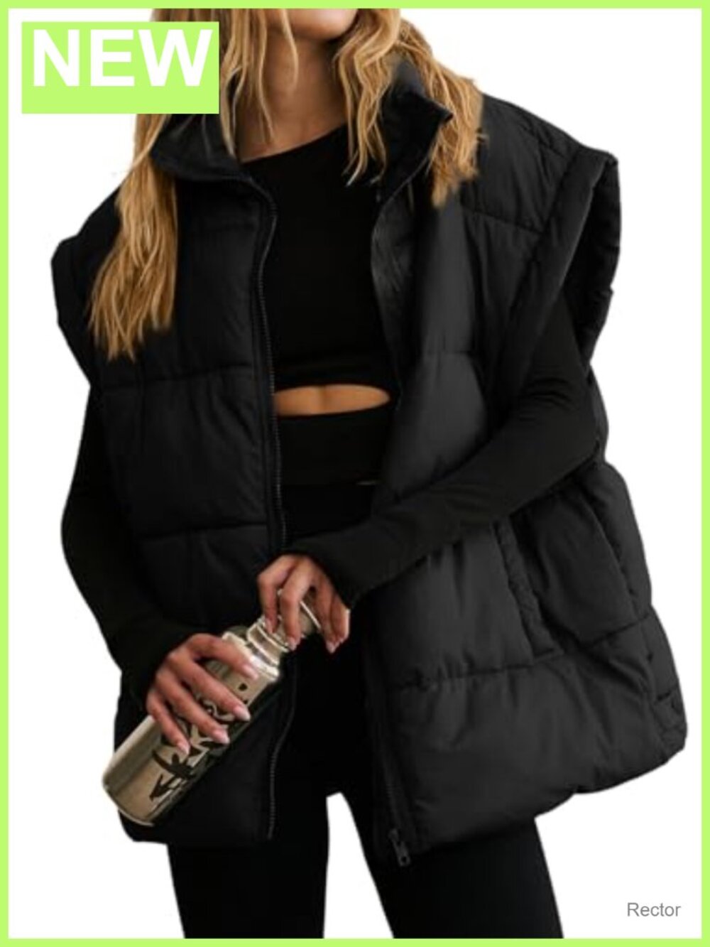 Women's Oversized Puffer Vest Stand Collar Quilted Sleeveless Zip Warm